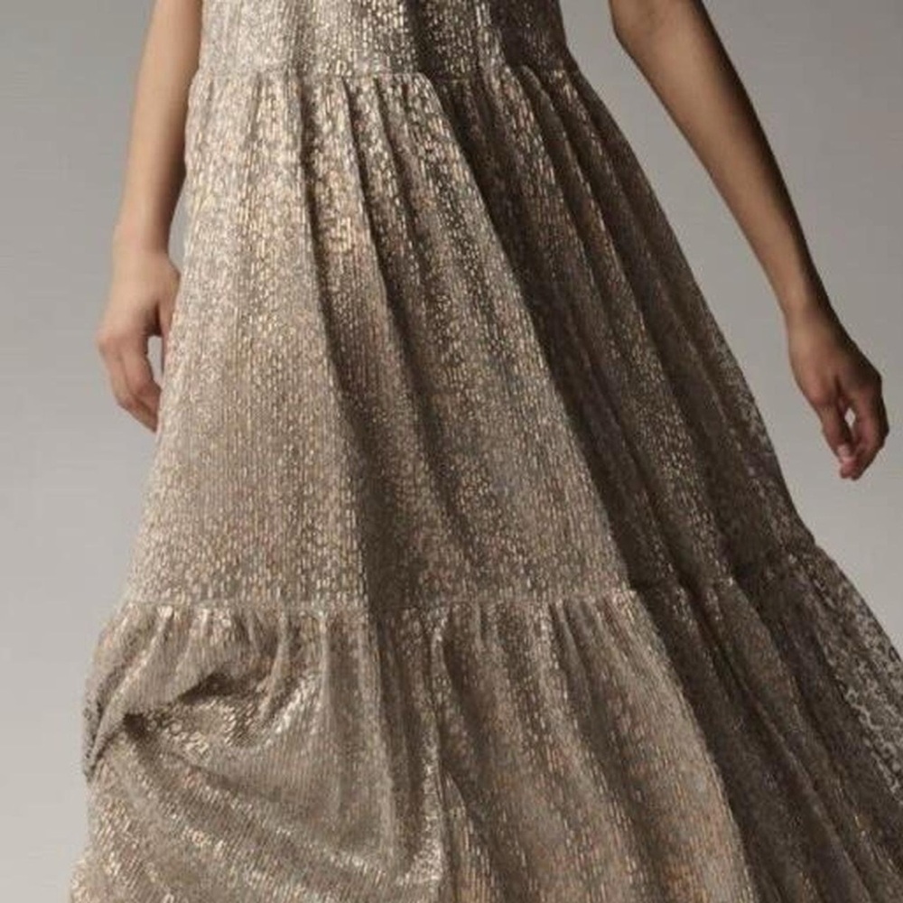 Anthropologie Shimmering Gold Maxi Dress